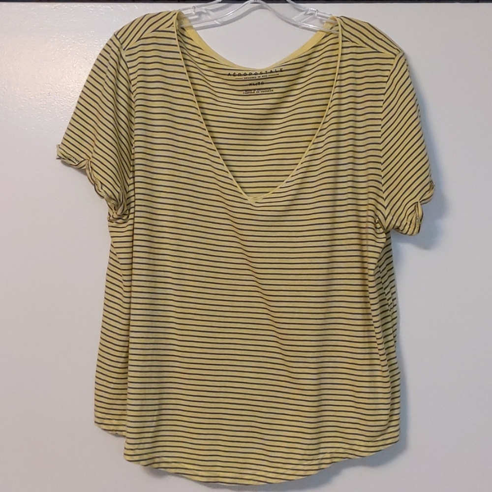 Aeropostale Boxy Striped V-Neck Tee